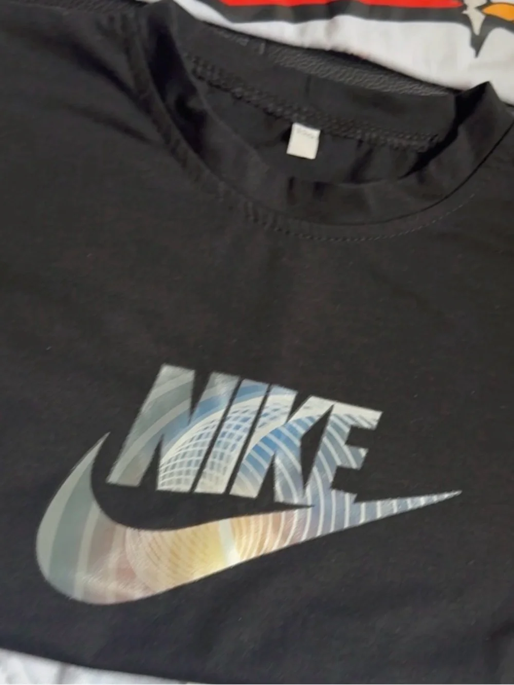 Nike Black Tee with Multicolor Iridescent Swoosh